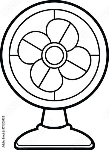 Desk fan silhouette Vector Icon, Illustration on black and white.