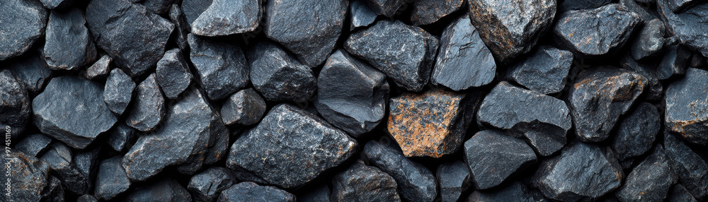 Close-up shot of a textured, rough stone wall made of unevenly arranged dark rocks, showcasing natural patterns and rugged surface details. Close-up shot of a textured, rough stone wall made of unevenly arranged dark rocks, showcasing natural patterns and rugged surface details.