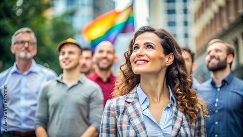 A supportive woman stands confidently in the background, looking up at her accomplished partner with pride and adoration, symbolizing unwavering love and teamwork.