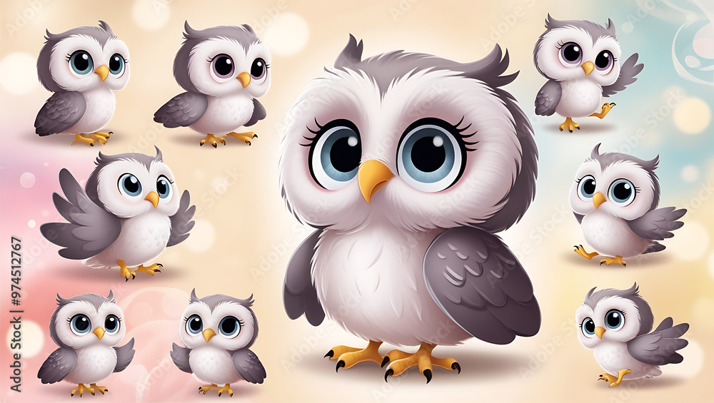 Group of cute cartoon owls. Group of cute cartoon owls.
