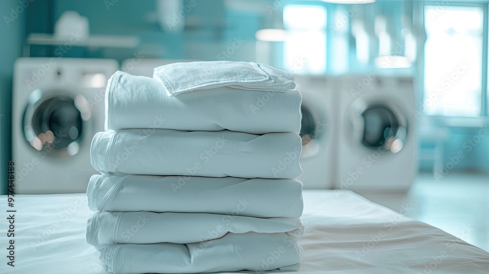 white towels on the background of the washing machine. Selective focus white towels on the background of the washing machine. Selective focus
