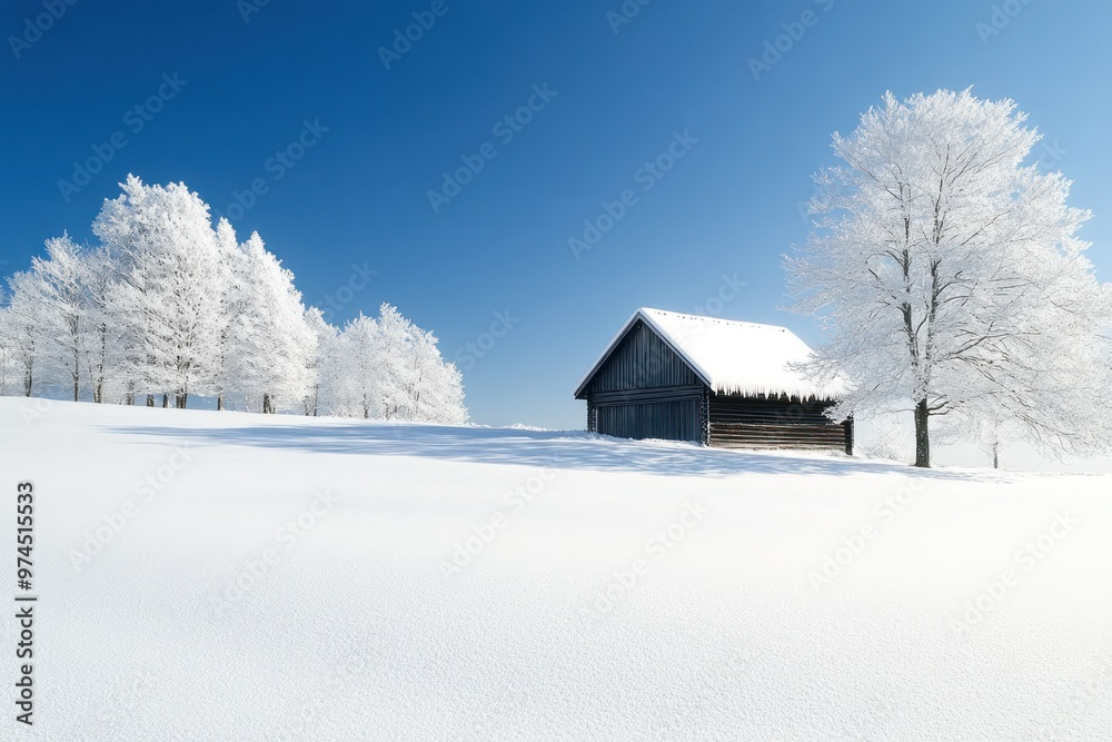 Frosty Trees and a Snow-Covered Cabin in a Winter Wonderland Frosty Trees and a Snow-Covered Cabin in a Winter Wonderland