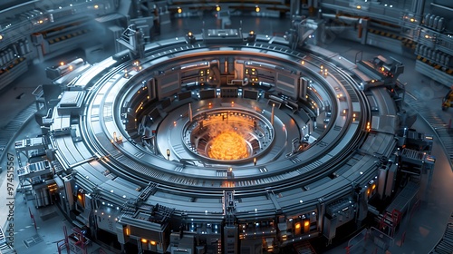 Futuristic Science Fiction Circular Reactor with Orange Glow