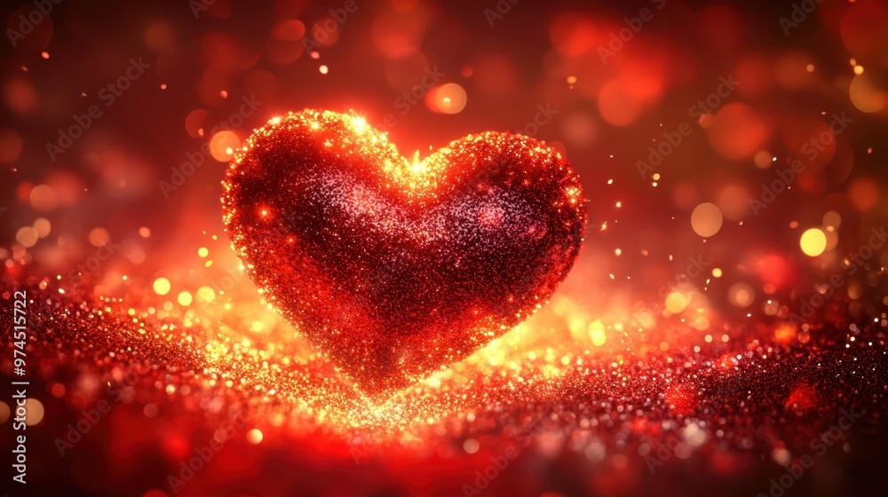 A red glitter heart glowing softly in a warm, bokeh-filled background, symbolizing love and warmth. Concept: Romance and affection. A red glitter heart glowing softly in a warm, bokeh-filled background, symbolizing love and warmth. Concept: Romance and affection.