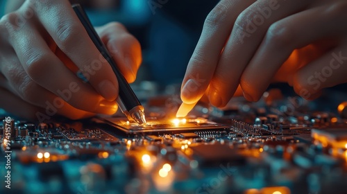 A detailed shot of hands assembling a tech gadget, with intricate components visible, symbolizing the craftsmanship in modern technology.
