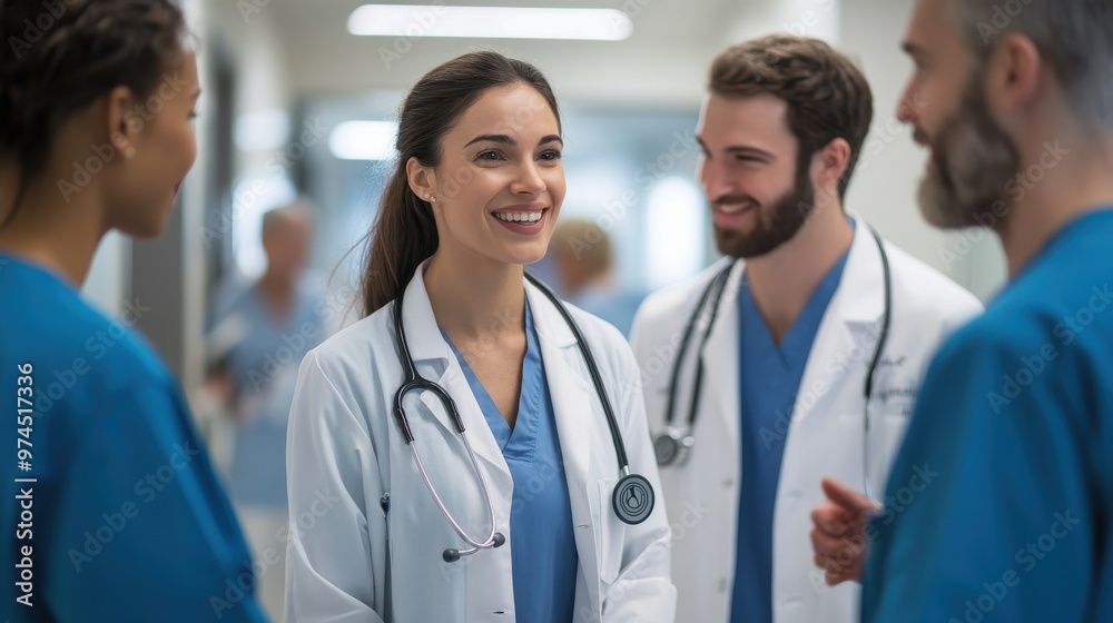 A diverse team of medical professionals discussing patient care in a hospital setting, highlighting teamwork and compassion. A diverse team of medical professionals discussing patient care in a hospital setting, highlighting teamwork and compassion.