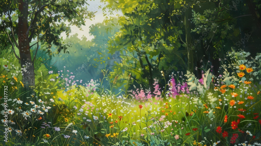 The delicate petals of wildflowers create a stunning contrast against the green foliage The delicate petals of wildflowers create a stunning contrast against the green foliage