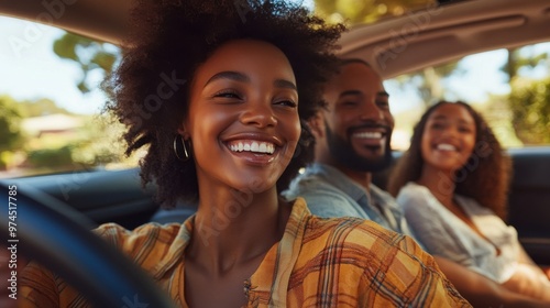 A family enjoying a weekend getaway, with AI-powered devices managing the trip details, from navigation to entertainment, showing tech role in leisure.