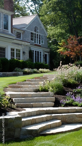 Stone Steps Leading to a Suburban House.