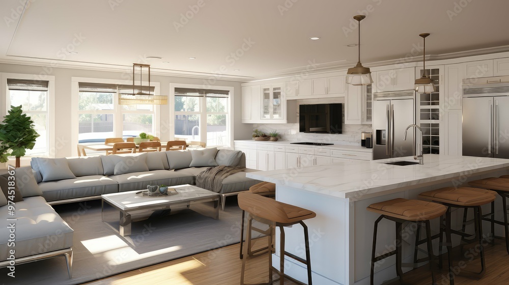 Fototapeta premium island kitchen family room