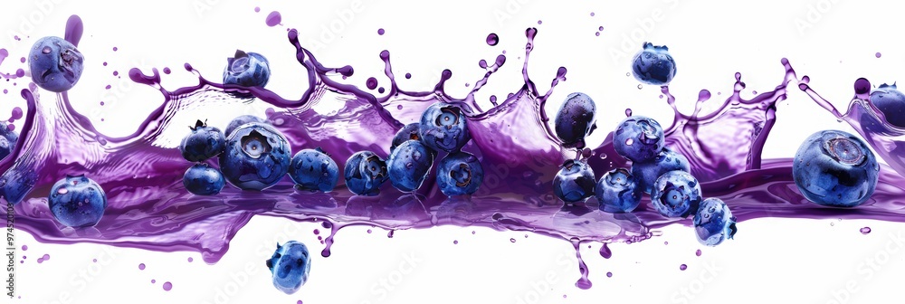Fresh blueberry with juice splash in air