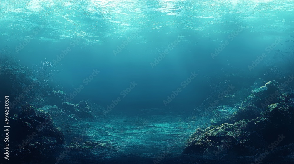 Underwater Scene with Sunbeams and Rocks Underwater Scene with Sunbeams and Rocks