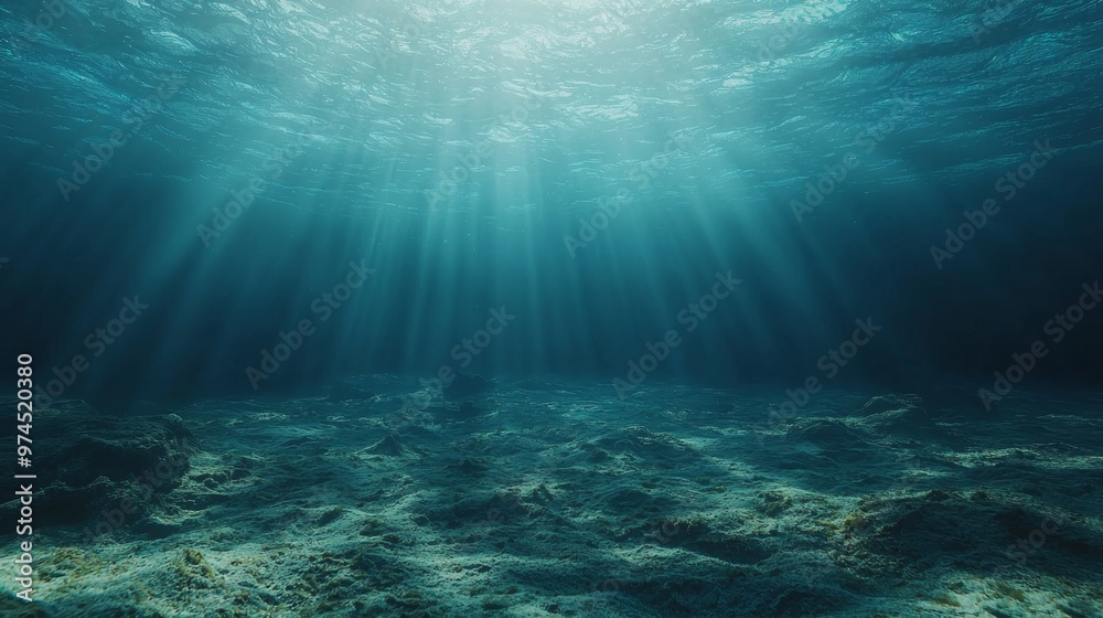 Obraz premium Underwater Sunlight Rays Ocean Seabed Background