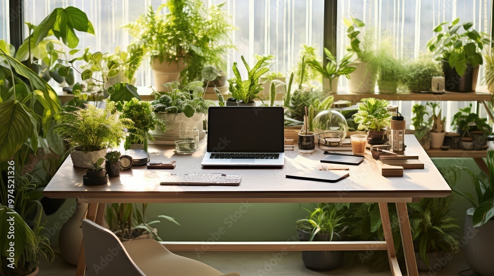 sleek desk with plants sleek desk with plants