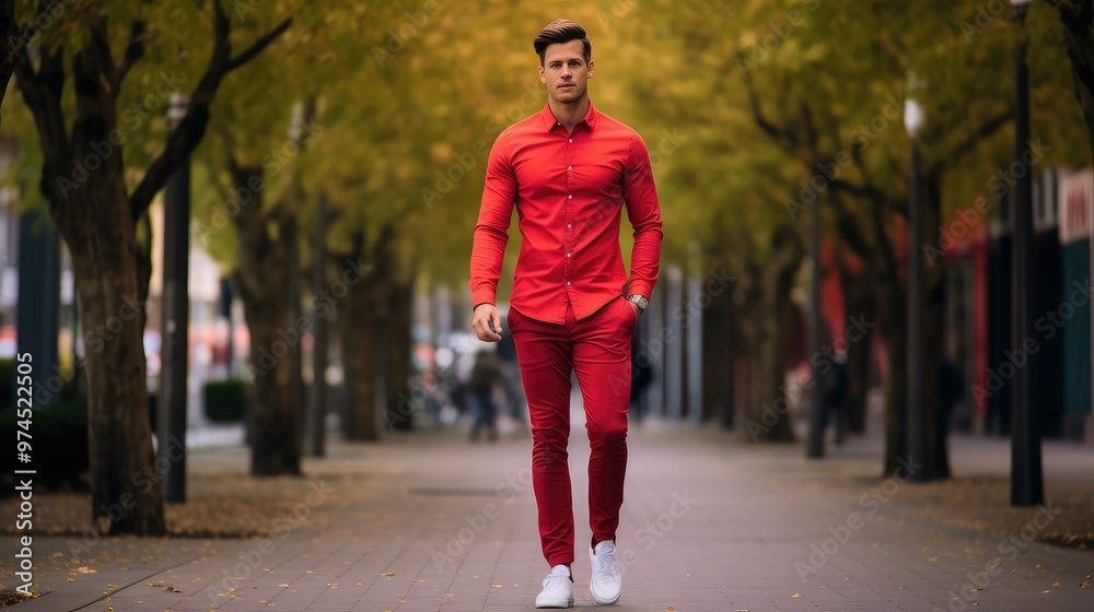 Obraz premium modern long sleeve red shirt