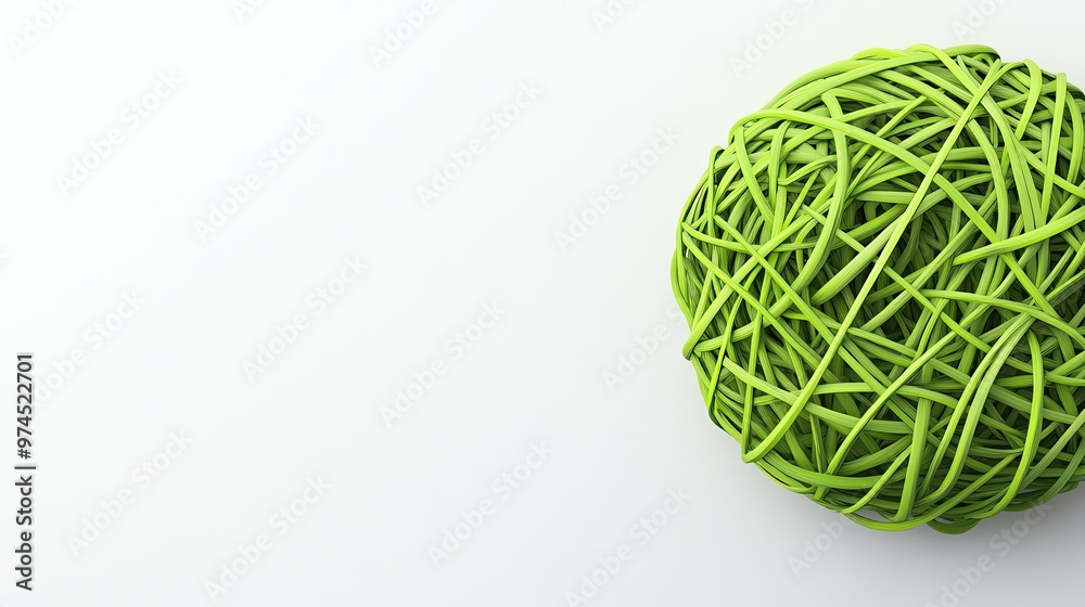 A vibrant green ball made of intertwining strands, showcasing nature's beauty and creativity on a clean white background. A vibrant green ball made of intertwining strands, showcasing nature's beauty and creativity on a clean white background.