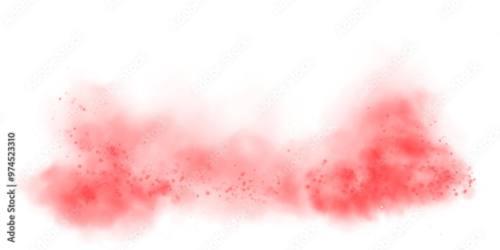 Obraz premium Fantastic red smoke background. Magic red smoke with glitter and small particles of twinkling stars. Fog with luminous particles. Red vapor with stardust. Morning fog over land or water surface, magic