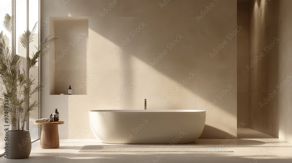 A modern, minimalist bathroom with muted tones, clean lines, and luxury finishes, creating a tranquil and elegant atmosphere. A modern, minimalist bathroom with muted tones, clean lines, and luxury finishes, creating a tranquil and elegant atmosphere.