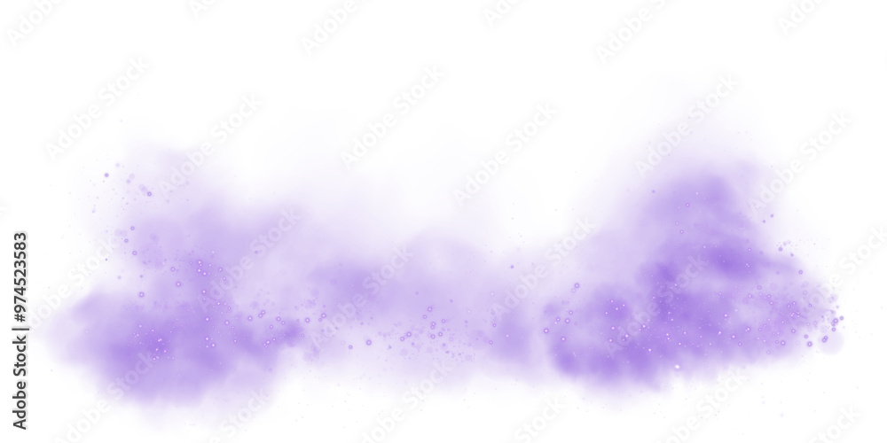 Fototapeta premium Fantastic purple smoke background. Magic purple smoke with glitter and small particles of twinkling stars. Fog with luminous particles. Purple vapor with stardust. Morning fog over land or water surfa