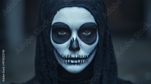 Spooky Halloween Skull Makeup Woman Portrait