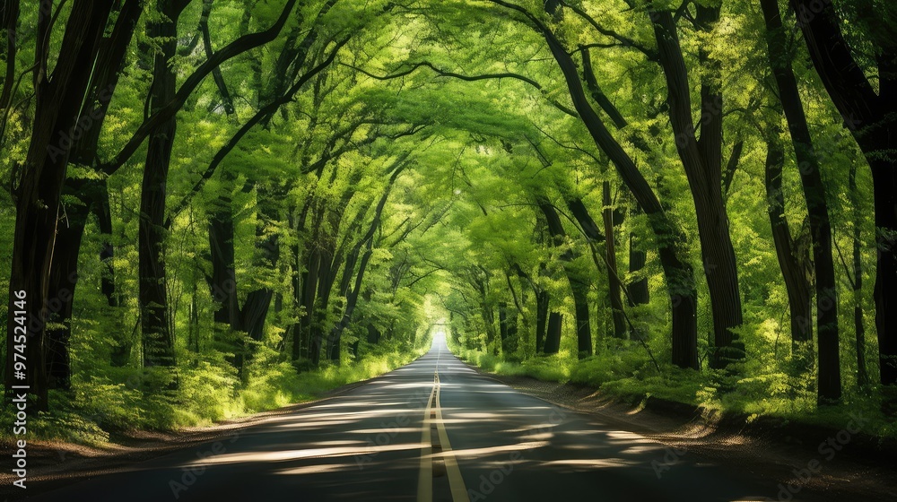 Obraz premium leaves road in trees