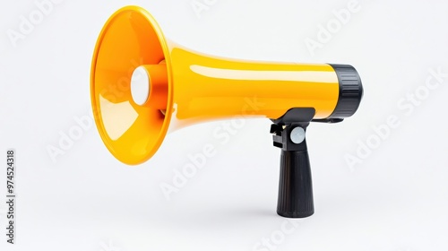 Minimal concept of Black Friday, A megaphone announcing Black Friday sales, dynamic perspective, vibrant, isolated on white background, Copy space for text, no logo, no brand, no trademark