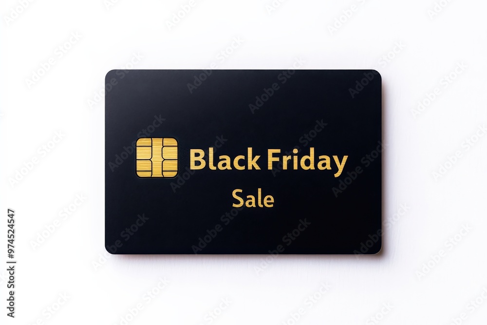 Minimal concept of Black Friday, A credit card with Black Friday Sale banner, realistic design, sleek and modern, isolated on white background, Copy space for text, no logo, no brand, no trademark Minimal concept of Black Friday, A credit card with Black Friday Sale banner, realistic design, sleek and modern, isolated on white background, Copy space for text, no logo, no brand, no trademark