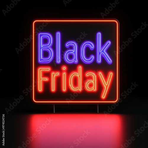 Minimal concept of Black Friday, Large discount sign with â€œBlack Fridayâ€ text, neon style, glowing effect, isolated on white background, Copy space for text, no logo, no brand, no trademark