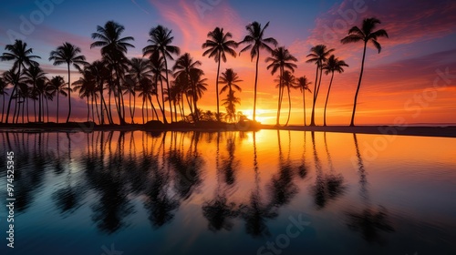 water sunset beach palm trees