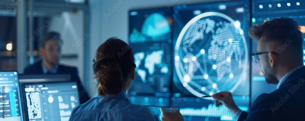 Business Team Analyzing Data on Monitors Business Team Analyzing Data on Monitors