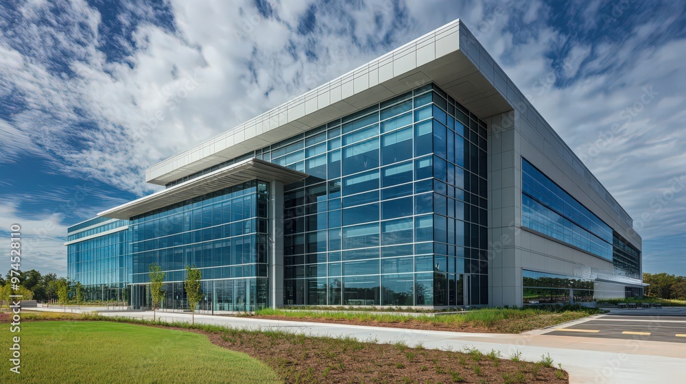 The exterior of a government research facility with a cutting-edge design, including glass panels, high-tech features, and a focus on innovation The exterior of a government research facility with a cutting-edge design, including glass panels, high-tech features, and a focus on innovation