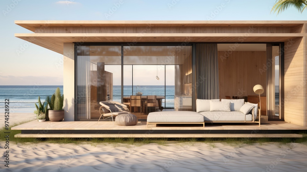 Obraz premium sleek beach house mockup