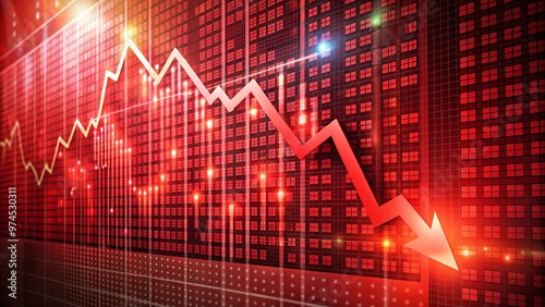stock market graph on red , falling of stocks