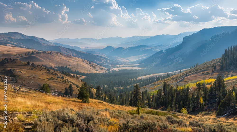 The rugged beauty of Yellowstone National Park's Dunraven Pass, with its high-altitude vistas and sweeping views of the surrounding wilderness The rugged beauty of Yellowstone National Park's Dunraven Pass, with its high-altitude vistas and sweeping views of the surrounding wilderness