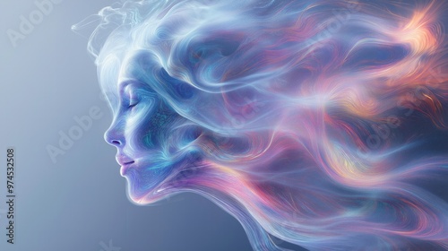 Fototapeta Naklejka Na Ścianę i Meble -  Surreal profile of woman with vibrant flowing hair light and energy abstract concept