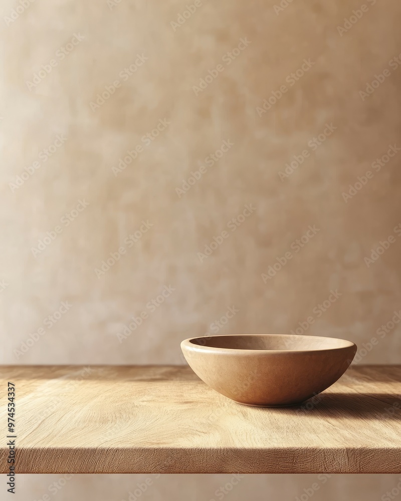 Minimalist Wooden Bowl on Natural Wood Table