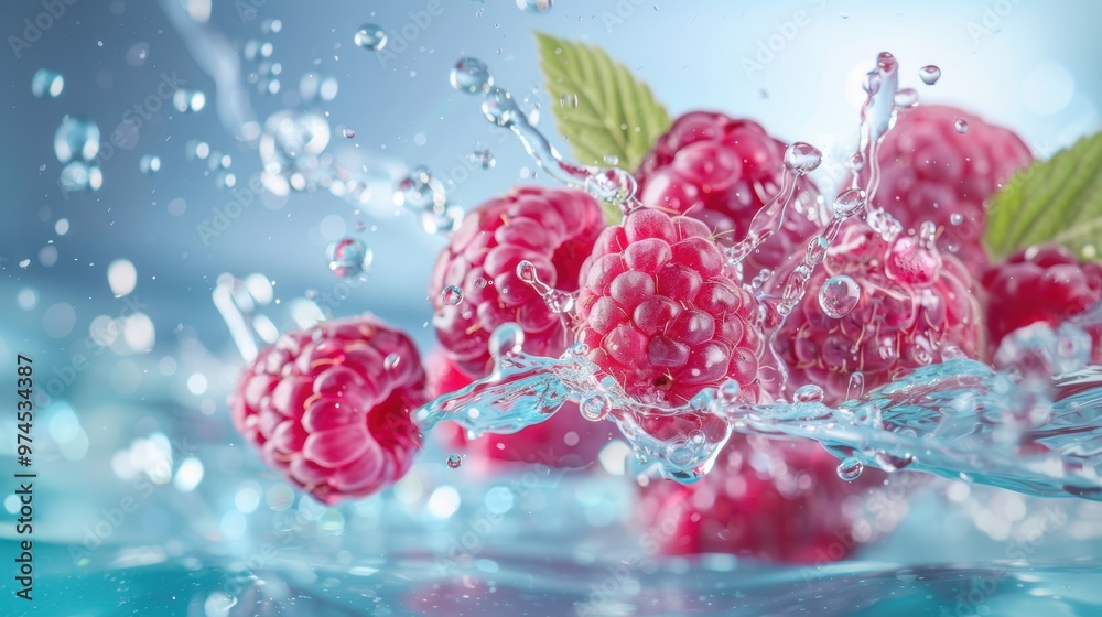 Fresh raspberry fruit with water splash Fresh raspberry fruit with water splash