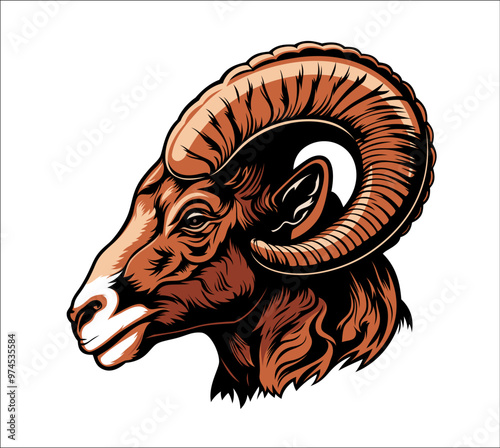 Ai generated ram mascot. Isolated horned animal head, emblem for hunting club or farm. Mutton profile view embodies strength, determination and team spirit, with its powerful presence and curve horns