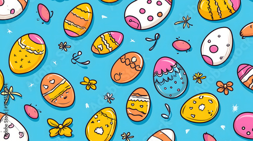 Easter 2D Vector Pattern elements Easter theme featuring repeating elements like Easter eggs bunnies flowers and baskets