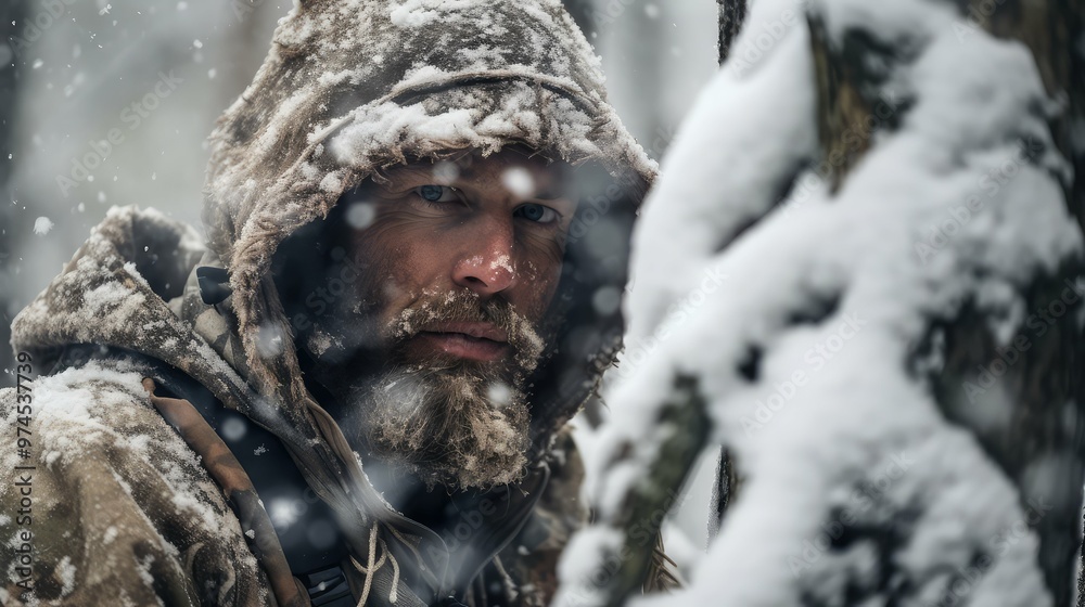 snowstorm hunter in tree stand snowstorm hunter in tree stand
