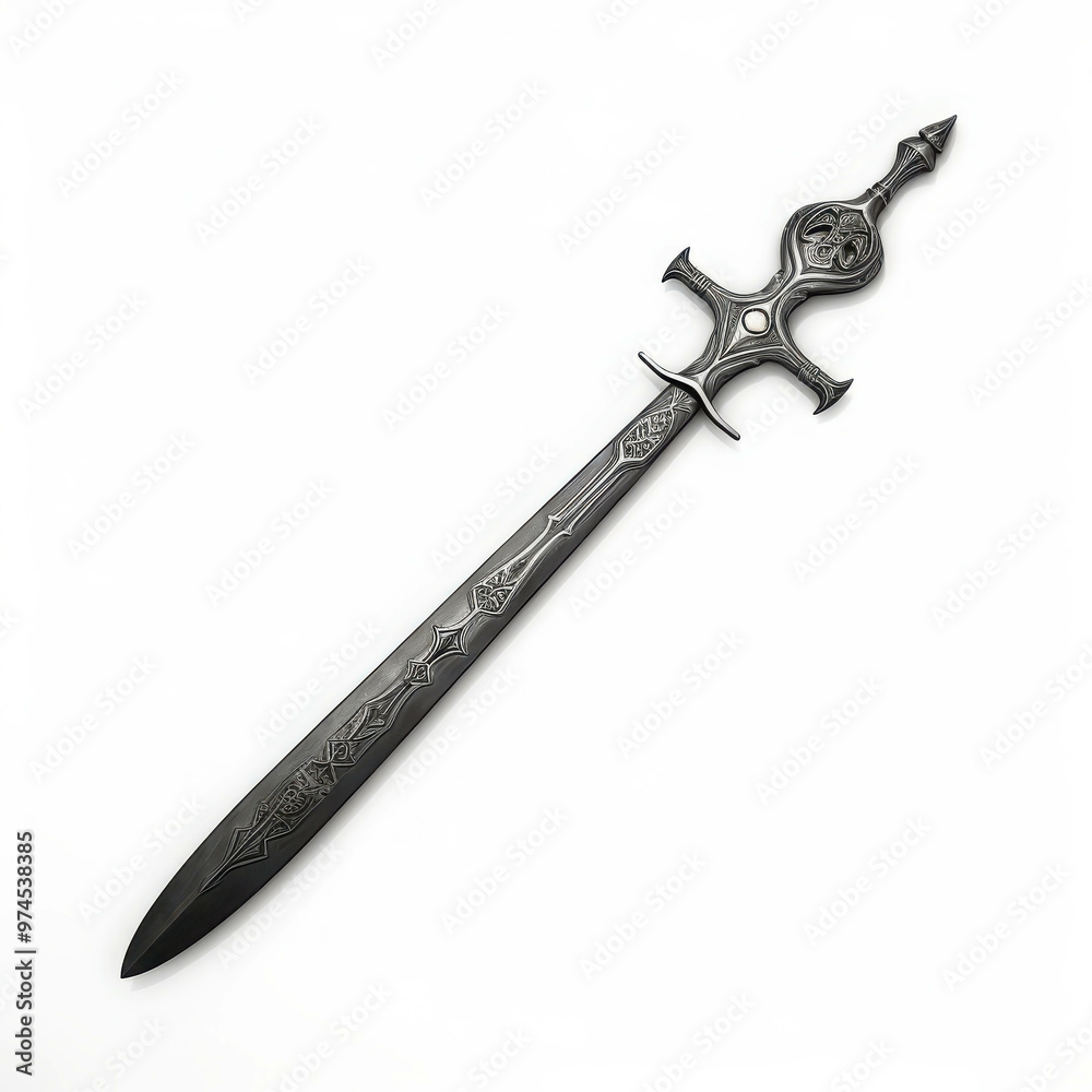 Ornate Medieval Sword: A detailed, intricate sword with a damascus steel blade and a beautifully crafted hilt. This ancient weapon is a symbol of strength, power, and chivalry. Ornate Medieval Sword: A detailed, intricate sword with a damascus steel blade and a beautifully crafted hilt. This ancient weapon is a symbol of strength, power, and chivalry.
