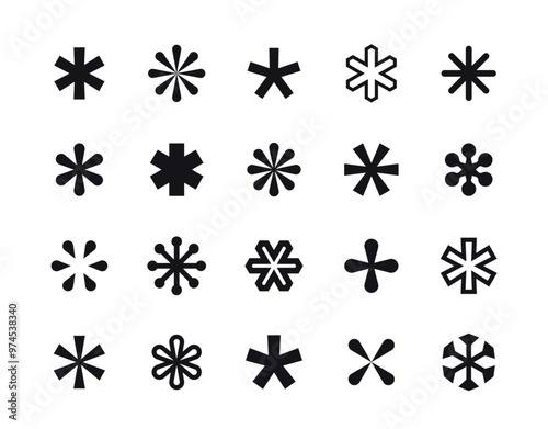 asterisks icons, geometric abstract shapes isolated on white, vector design
