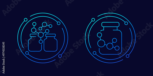 bottle of chemicals icons, linear design
