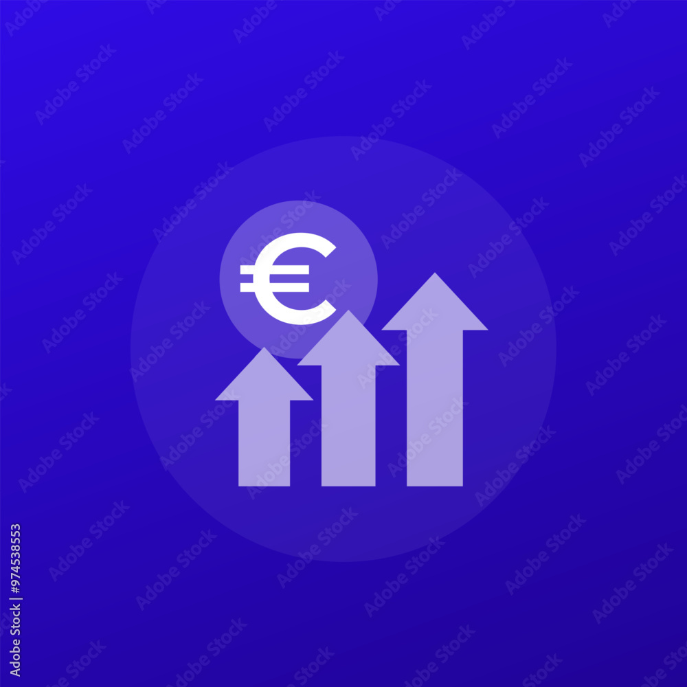 income growth icon with euro, transparent design income growth icon with euro, transparent design