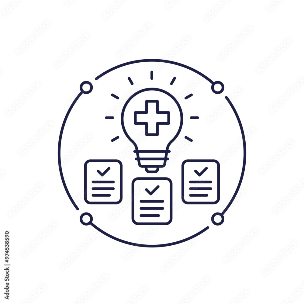 health tips icon with lamp, line vector health tips icon with lamp, line vector
