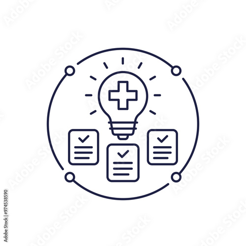 health tips icon with lamp, line vector