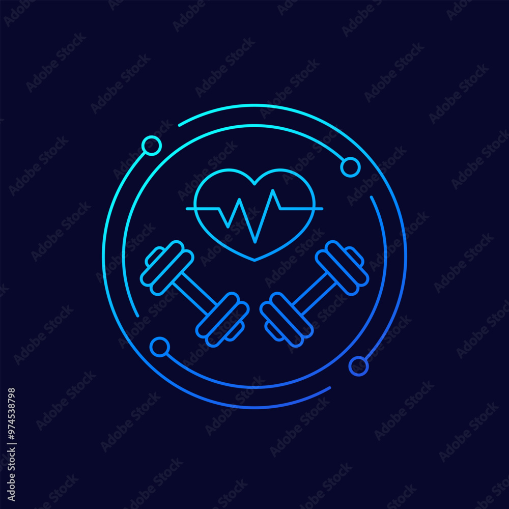 workout heart rate icon, pulse during exercise, linear design workout heart rate icon, pulse during exercise, linear design