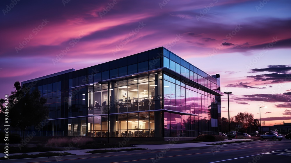 Obraz premium purple office building sunset