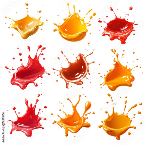 Obraz na płótnie A playful mix of ketchup and mustard splashes, caught mid-flight with different forms and motions, perfect for food photography. w salonie