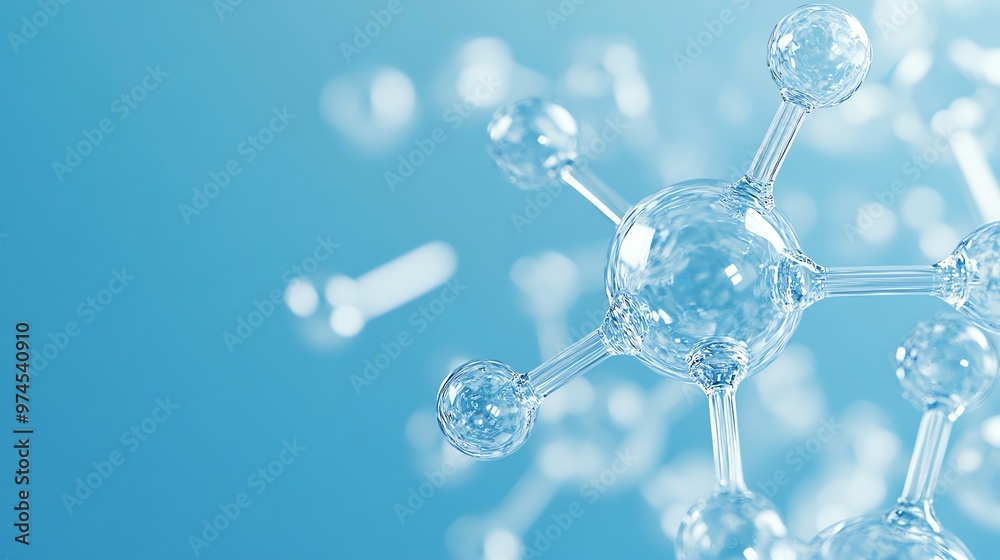 A close up of a molecule structure made up of shiny transparent orbs connected by thin lines on a pink and blue background. A close up of a molecule structure made up of shiny transparent orbs connected by thin lines on a pink and blue background.